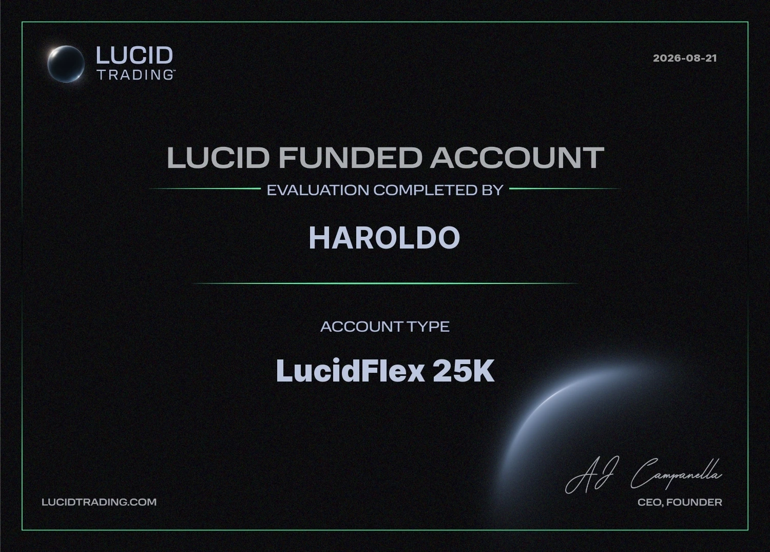 Certificado de aprovação LucidFlex 25K de Haroldo