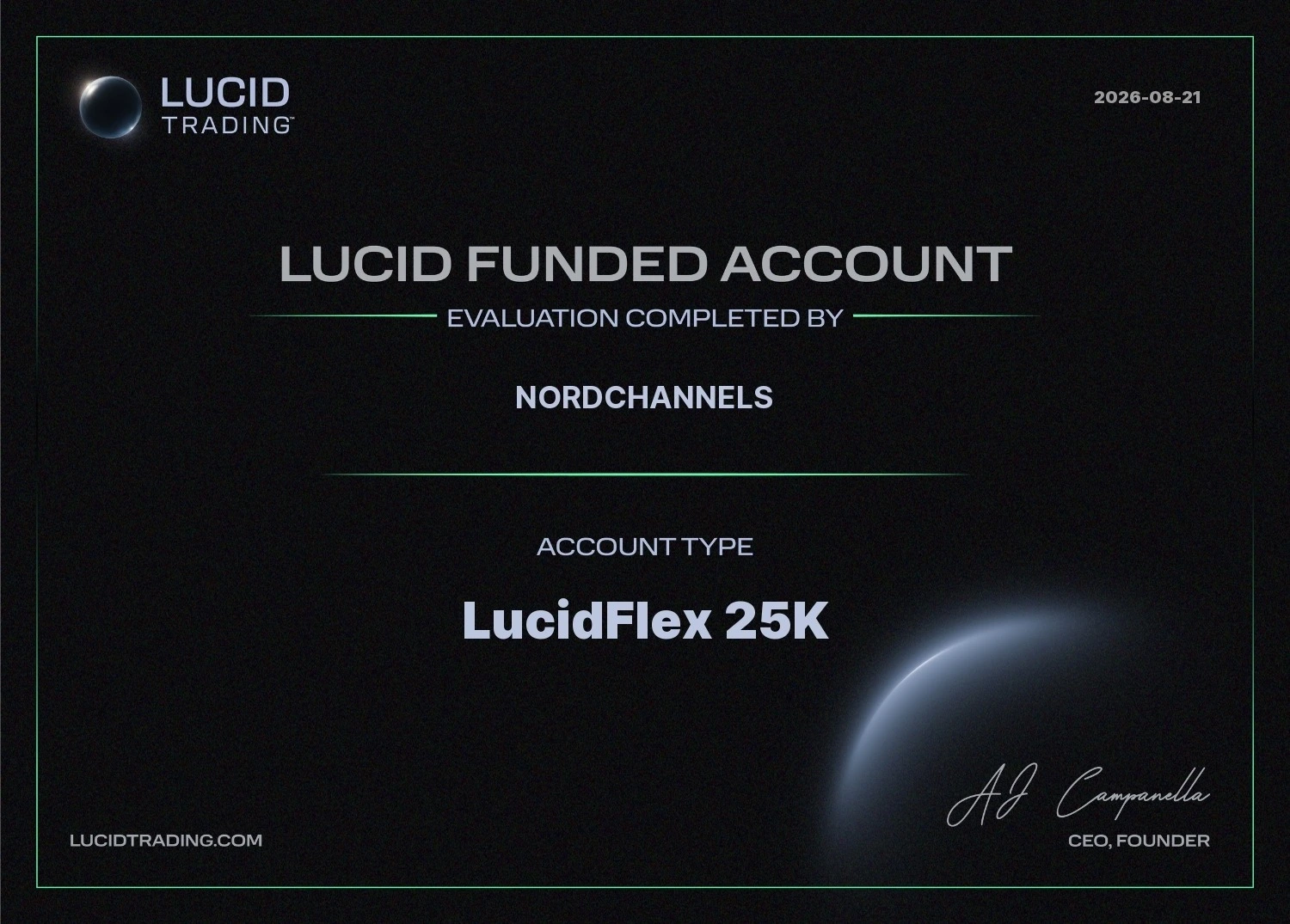 Certificado de aprovação LucidFlex 25K de Nordchannels